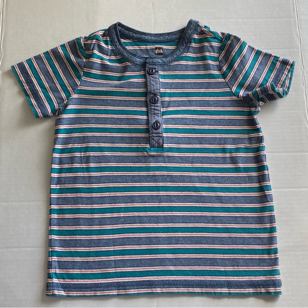 Tea Collection Short Sleeve Henley Tee Indian Teal Size 6